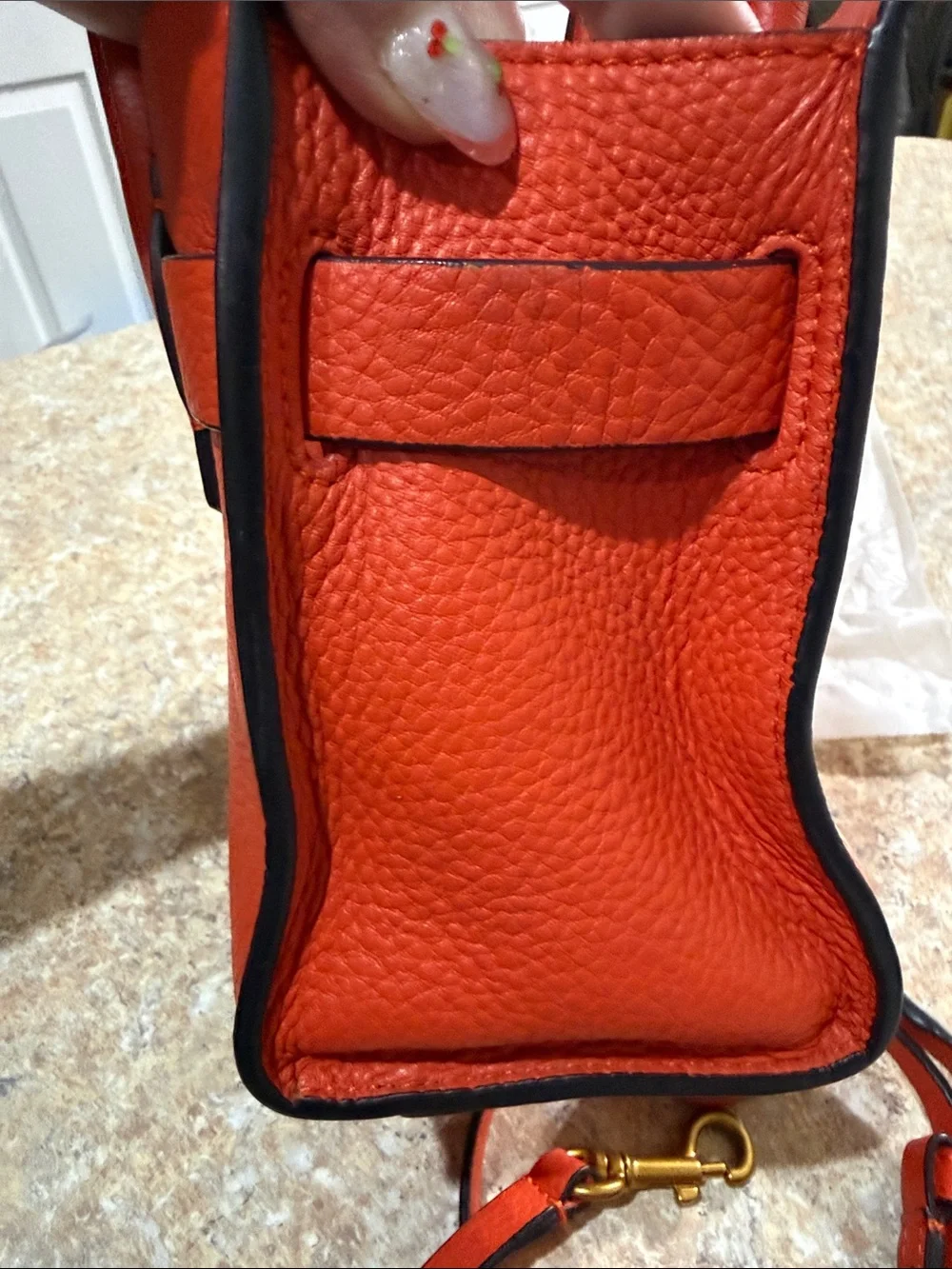 Tory Burch Orange Leather Top-Handle Satchel w/ Gold Hardware & crossbody strap.